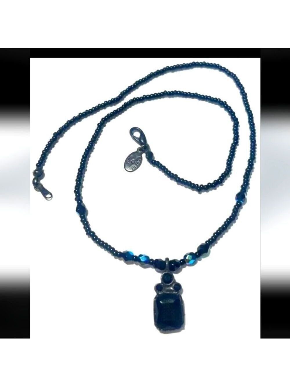Vintage Necklace Signed Robert Rose Seed Bead Black AB Diamond Cut 16"